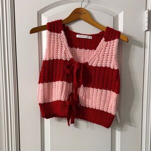 Altar'd State Pink and Red V-Neck Sweater Vest